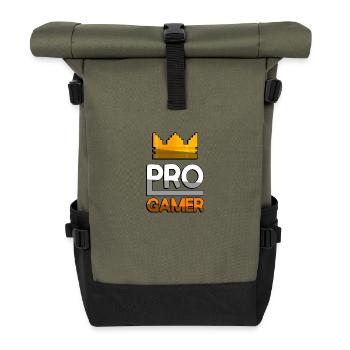 PRO GAMER (Orange) + King Crown - Gaming - Rolltop Rucksack - Olive/Schwarz - Vorne