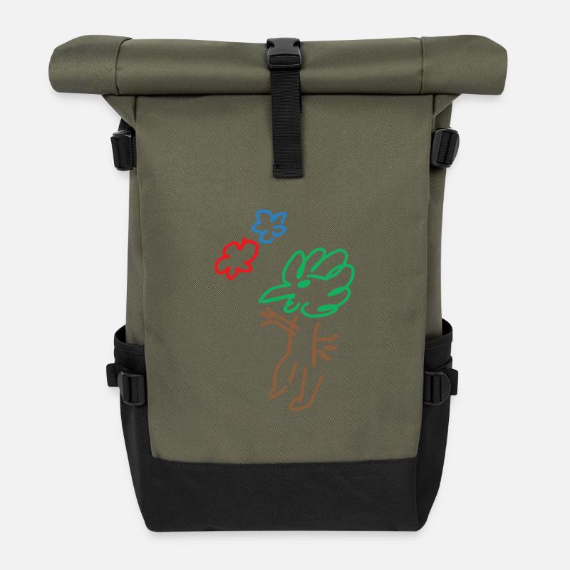 Vogel - Bird - Baum - Tree - Natur - Abstrakt - Rolltop Rucksack - Olive/Schwarz