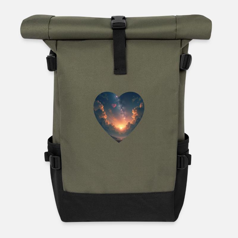 Herz Himmel Sonne Wolken - Rolltop Rucksack - Olive/Schwarz