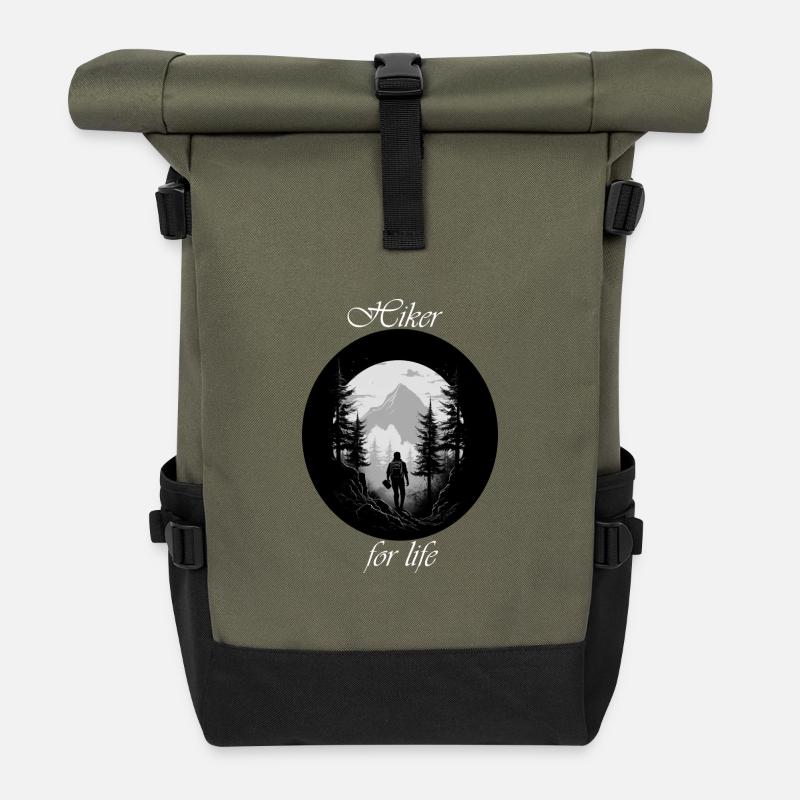 Hiker for life white - Roll Top Backpack - olive/black