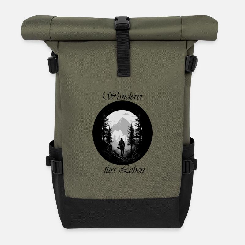 Wanderer fürs Leben - Rolltop Rucksack - Olive/Schwarz
