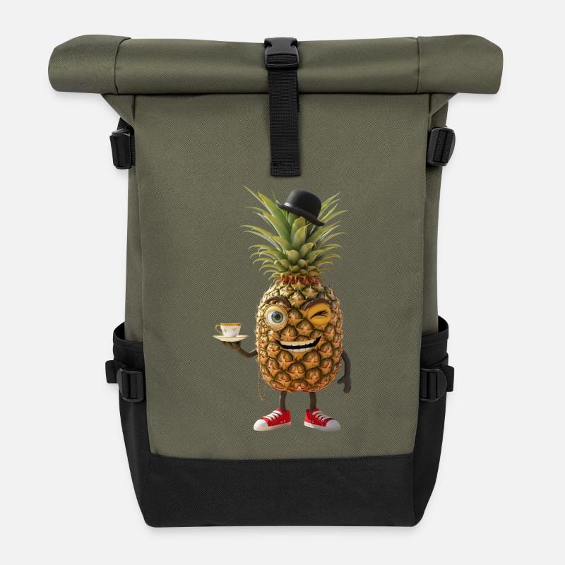 Skurrile Ananas mit Melone - Rolltop Rucksack - Olive/Schwarz