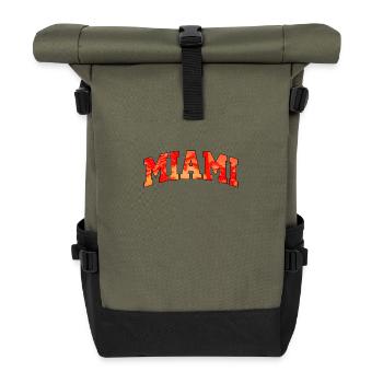 Miami-Logo: College-Design mit tropischem Flair - Rolltop Rucksack - Olive/Schwarz - Vorne