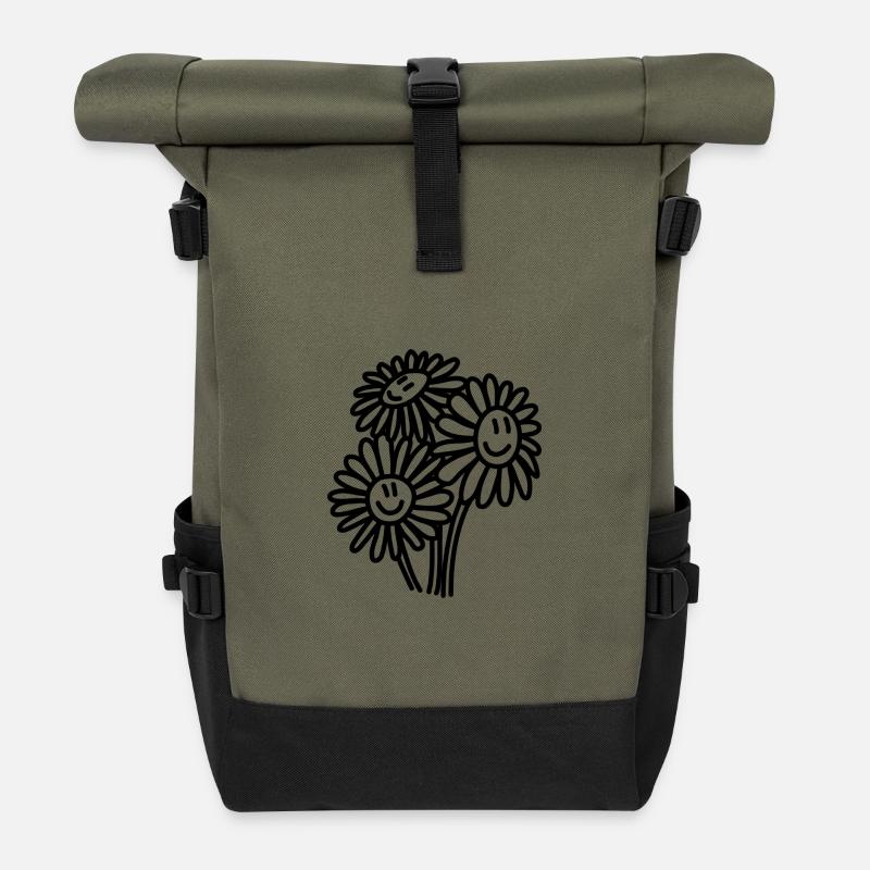 Glückliche Blumen - Rolltop Rucksack - Olive/Schwarz