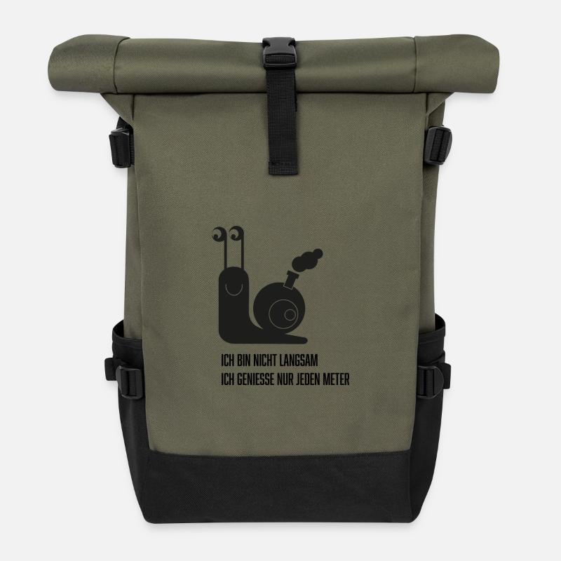 Schnecke mit lustigem Spruch - Rolltop Rucksack - Olive/Schwarz