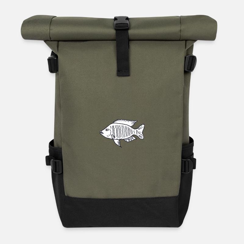 Buntbarsch Fisch Malawi - Rolltop Rucksack - Olive/Schwarz