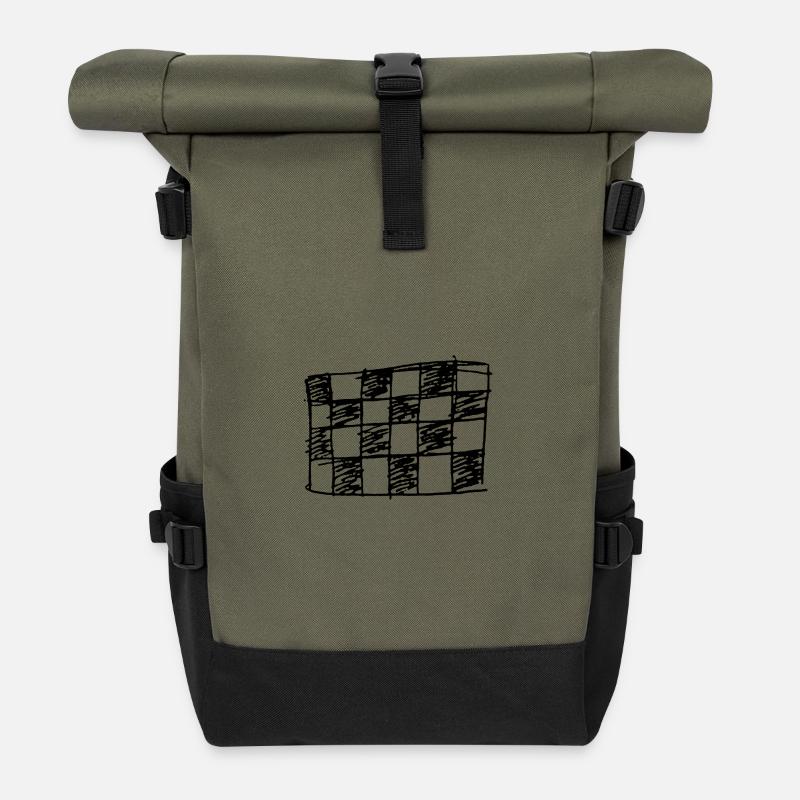 Chessboard drawn - Roll Top Backpack - olive/black
