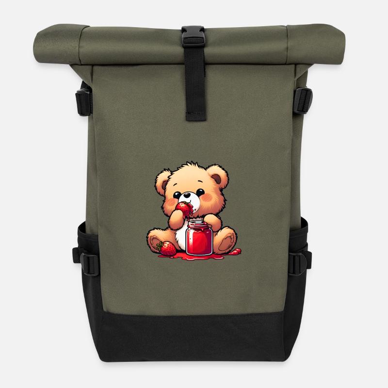 Bärchen Teddybär Bär - Rolltop Rucksack - Olive/Schwarz