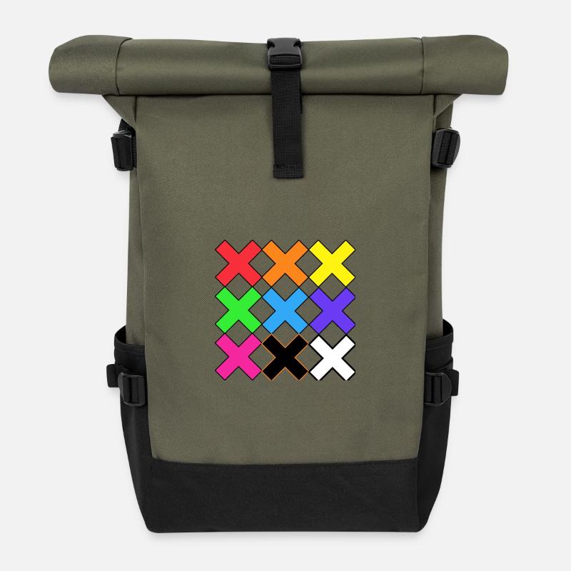 Bunte X Muster auf Schwarz Farben X - Rolltop Rucksack - Olive/Schwarz