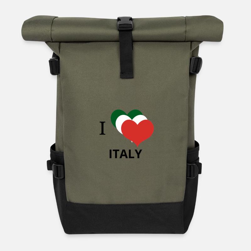 I LOVE ITALY typography logo design - Roll Top Backpack - olive/black