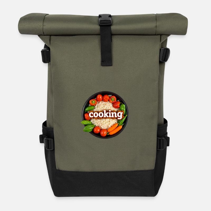 Kulinarisches Kochen mit Frischem Gemüse - Rolltop Rucksack - Olive/Schwarz