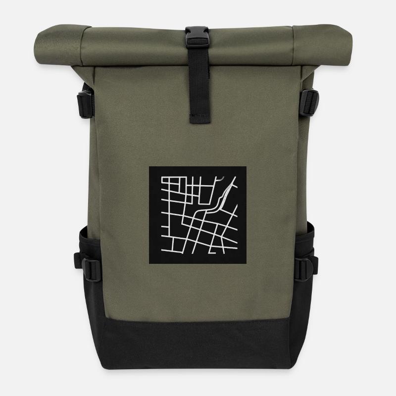 Geometric city map with line - Roll Top Backpack - olive/black