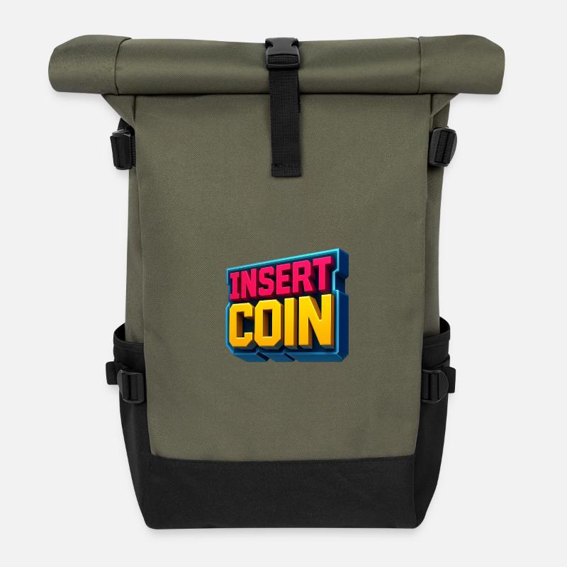 Neon Retro Gaming Design - Rolltop Rucksack - Olive/Schwarz