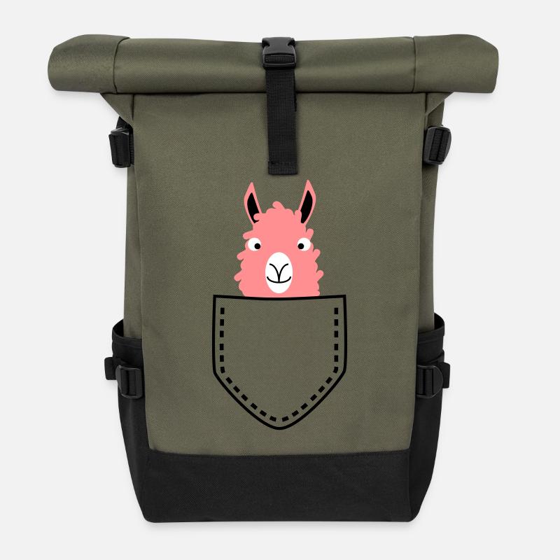 Llama in the bag - Roll Top Backpack - olive/black