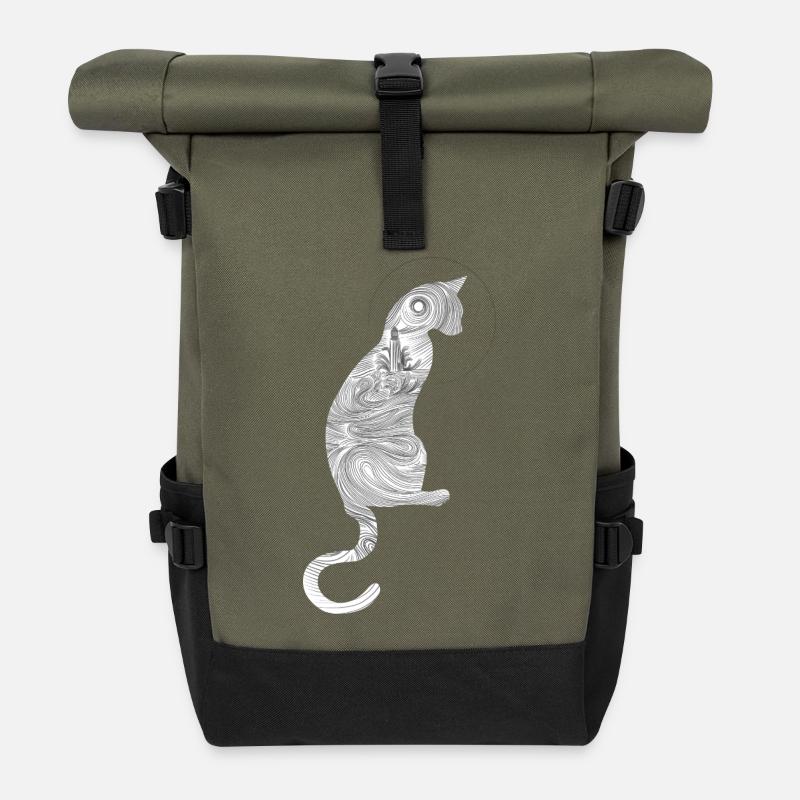 Abstract cat with spiral pattern - Roll Top Backpack - olive/black