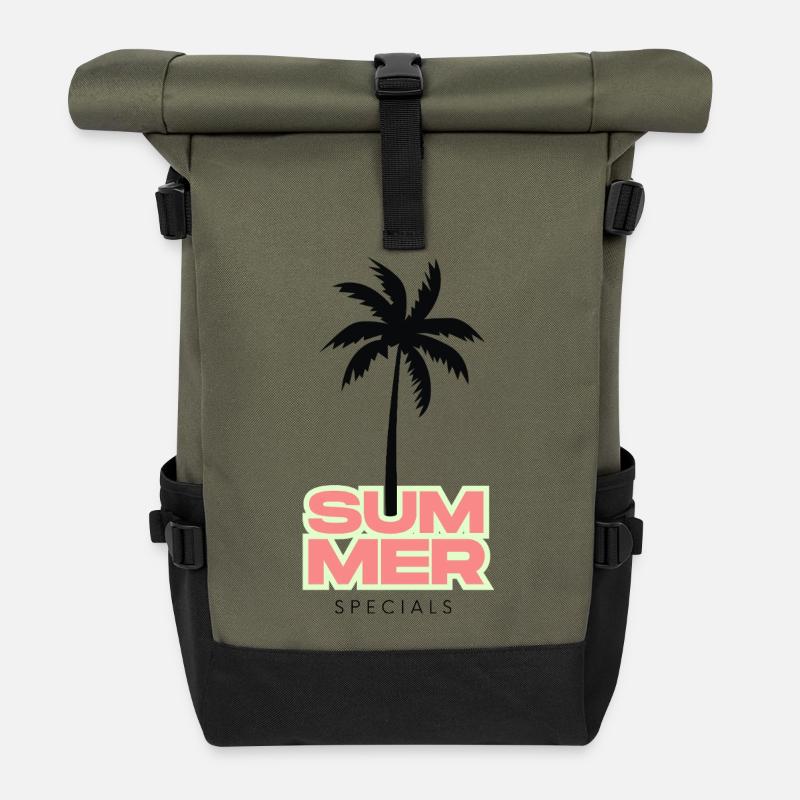 Summer Vibes Palm Trees Silhouette - Summertime - Roll Top Backpack - olive/black