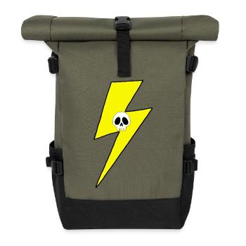 Yellow lightning bolt with white skull - Roll Top Backpack - olive/black - Front