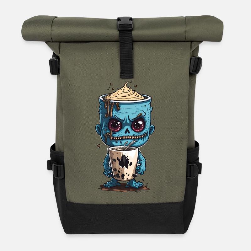 Coffee Monster - Caffeine Zombie - Morning Grouch - Roll Top Backpack - olive/black