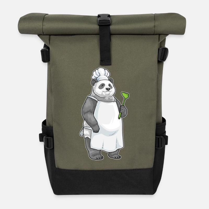 Panda Koch Pfannenwender Kochen - Rolltop Rucksack - Olive/Schwarz