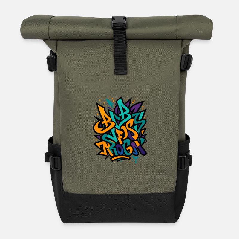 Street Graffiti Farbexplosion - Rolltop Rucksack - Olive/Schwarz