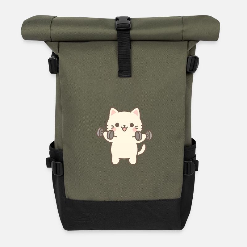 Kätzchen beim Krafttraining - Rolltop Rucksack - Olive/Schwarz