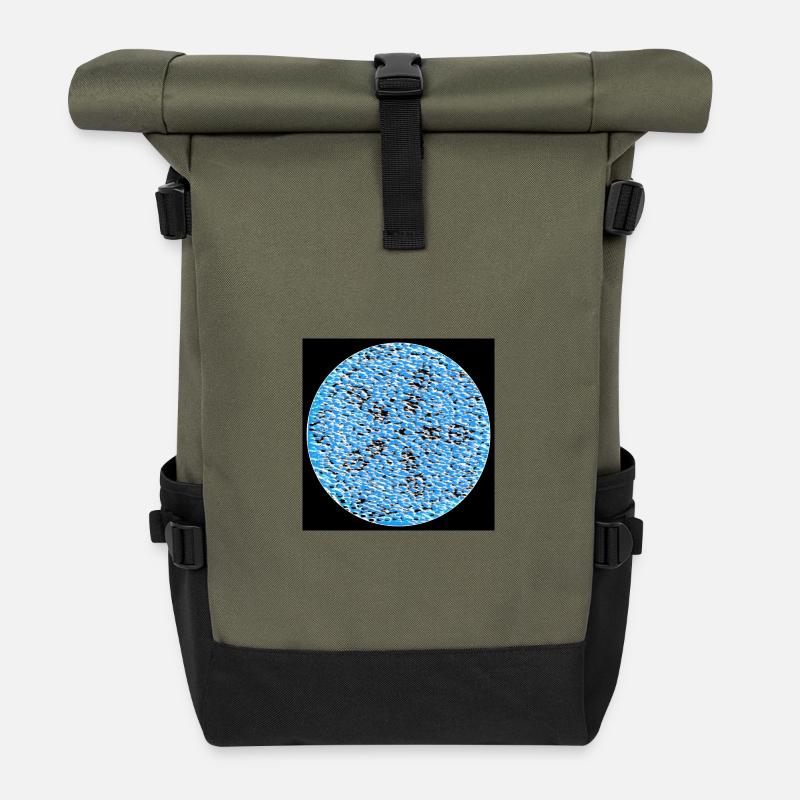 Blue Pebble Mosaic Circle - Roll Top Backpack - olive/black