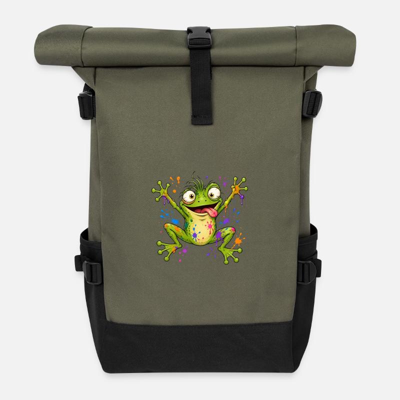 Grenouille coquine avec des éclaboussures de peinture - Sac à dos roll top - olive/noir