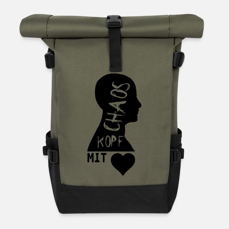 Chaoskopf mit Herz Geschenk - Rolltop Rucksack - Olive/Schwarz