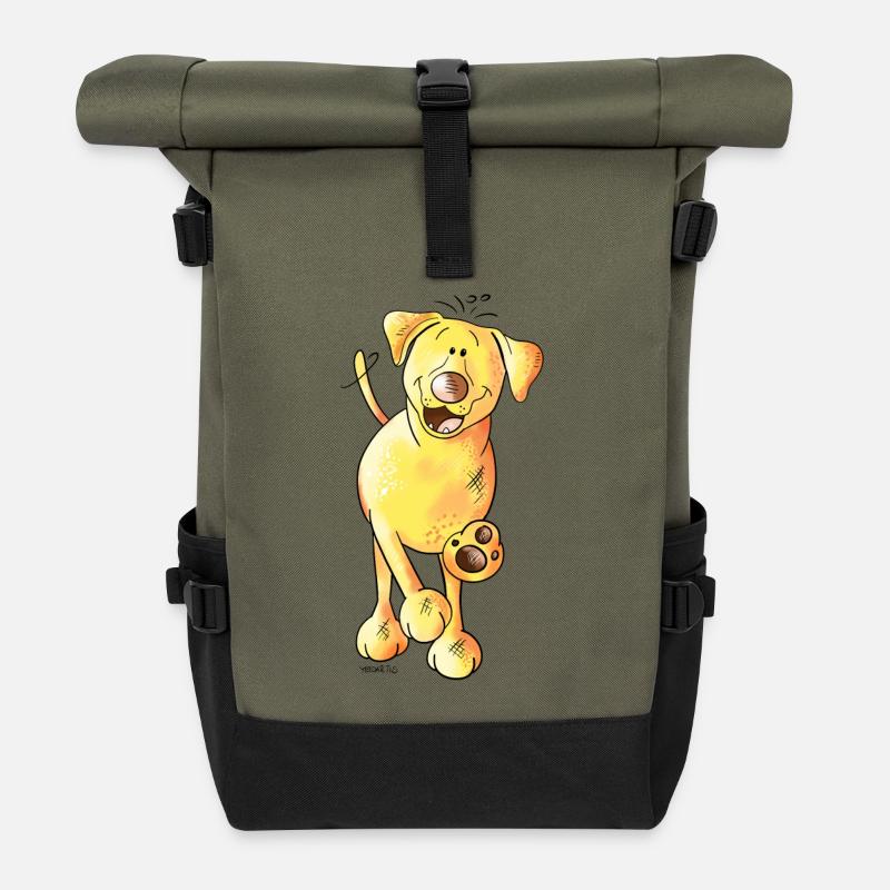 Fröhlicher Labrador - Rolltop Rucksack - Olive/Schwarz