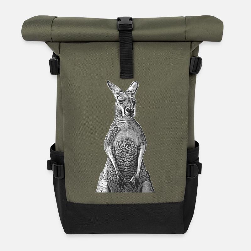Känguru lineart - Rolltop Rucksack - Olive/Schwarz