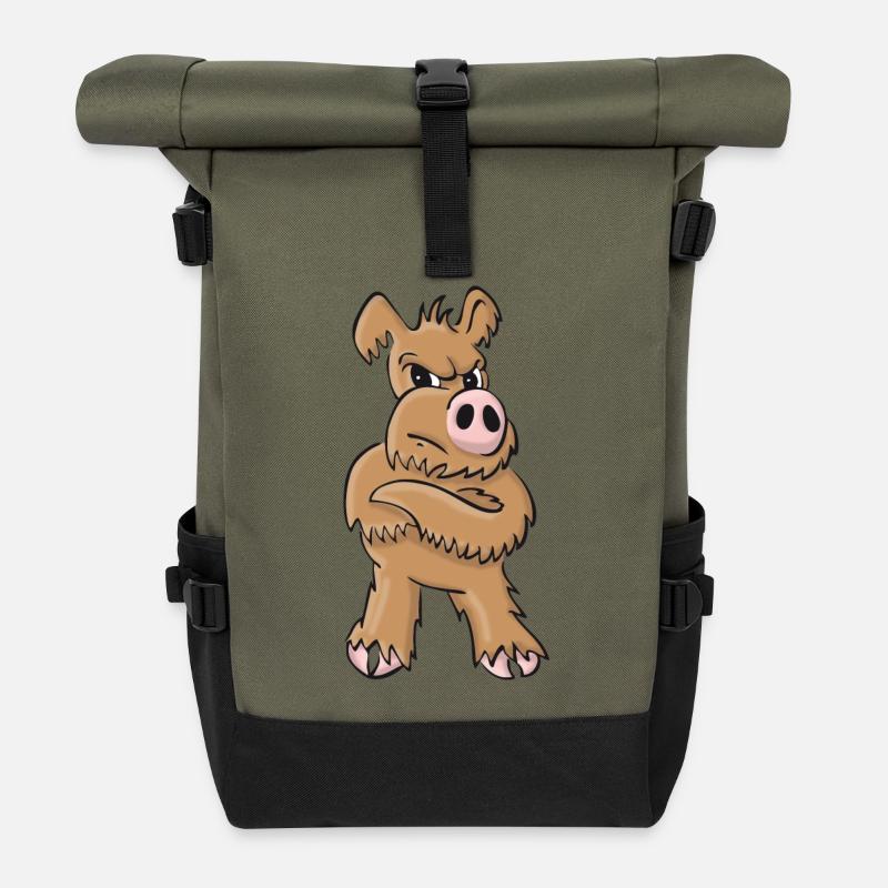 Schweinehund stehend - Rolltop Rucksack - Olive/Schwarz
