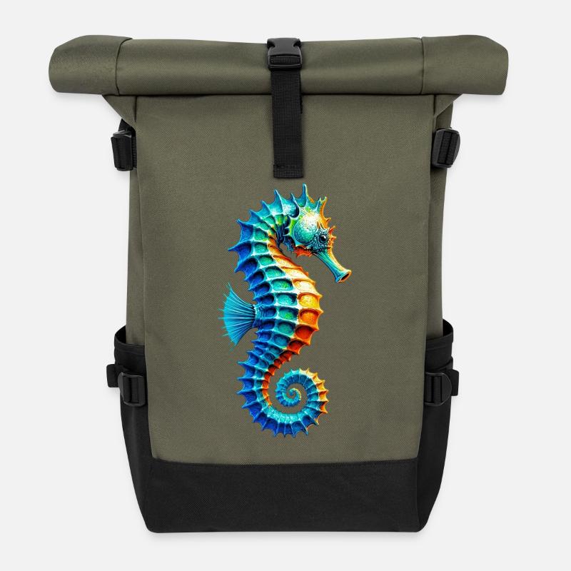 Seepferdchen - Rolltop Rucksack - Olive/Schwarz