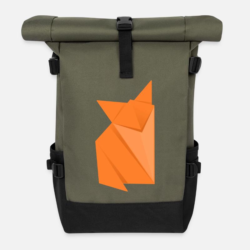 Origami Fox – Wild & Clever - Roll Top Backpack - olive/black