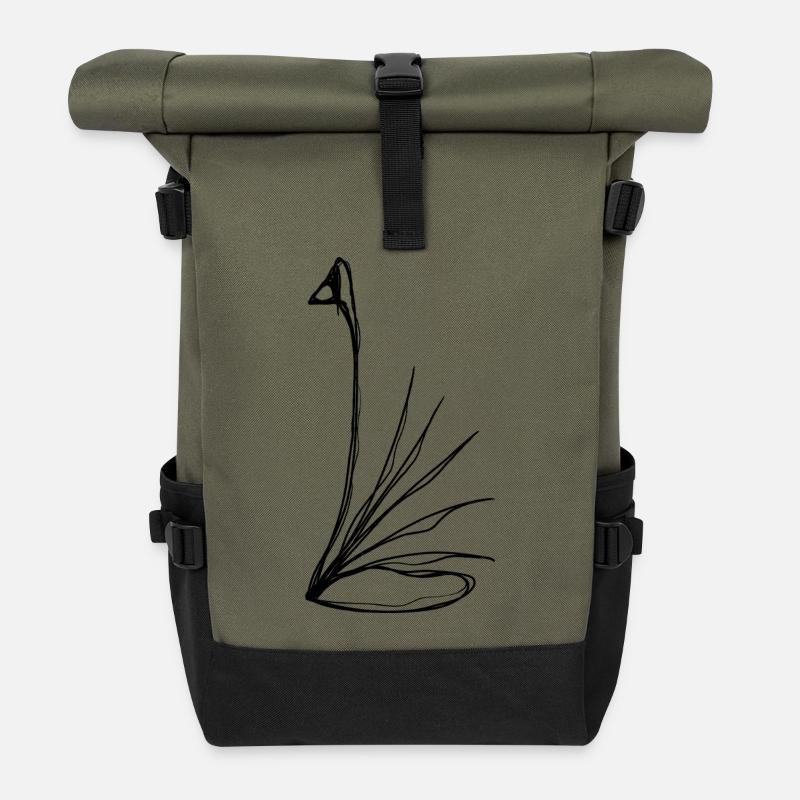 Eleganter Ein Schwan in minimalistischer Line Art - Rolltop Rucksack - Olive/Schwarz