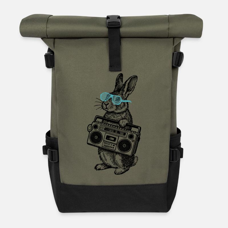Boombox Bunny - Rolltop Rucksack - Olive/Schwarz