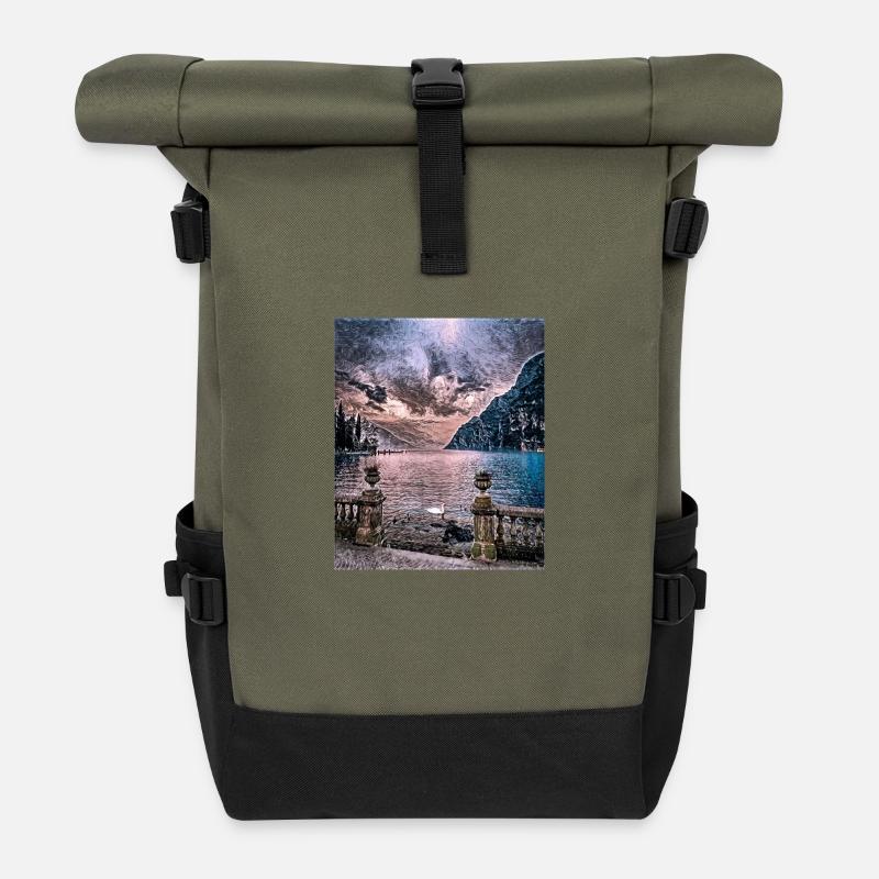 Lake Garda, Italy - Roll Top Backpack - olive/black