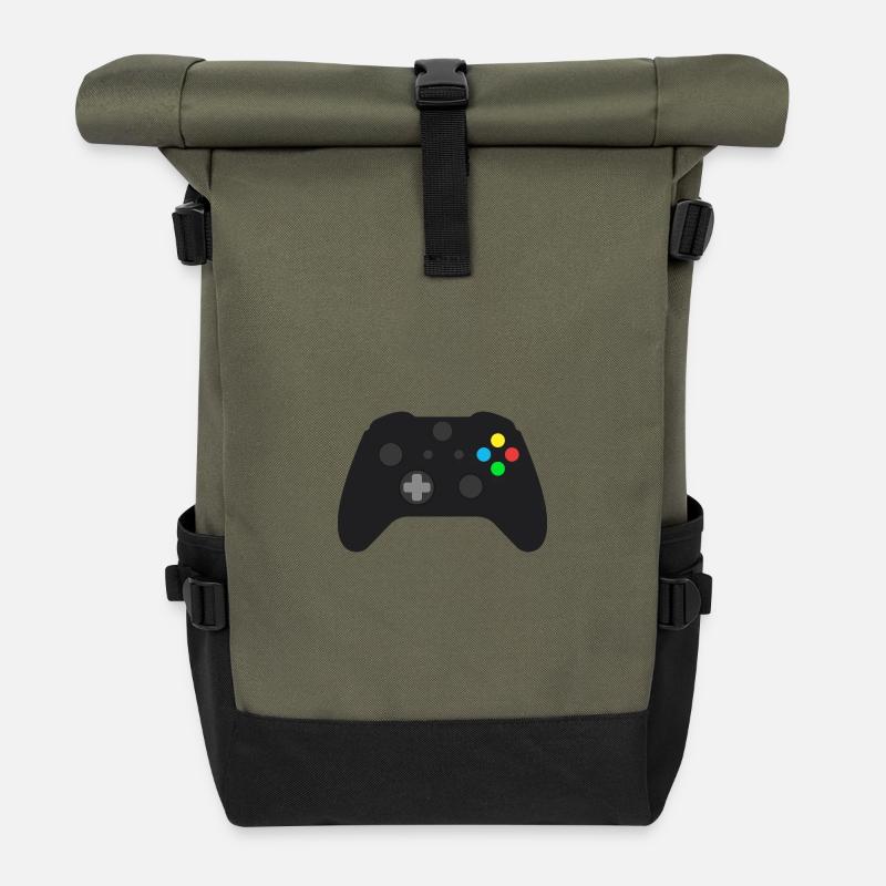Dark Gamepad Neon Buttons - Roll Top Backpack - olive/black