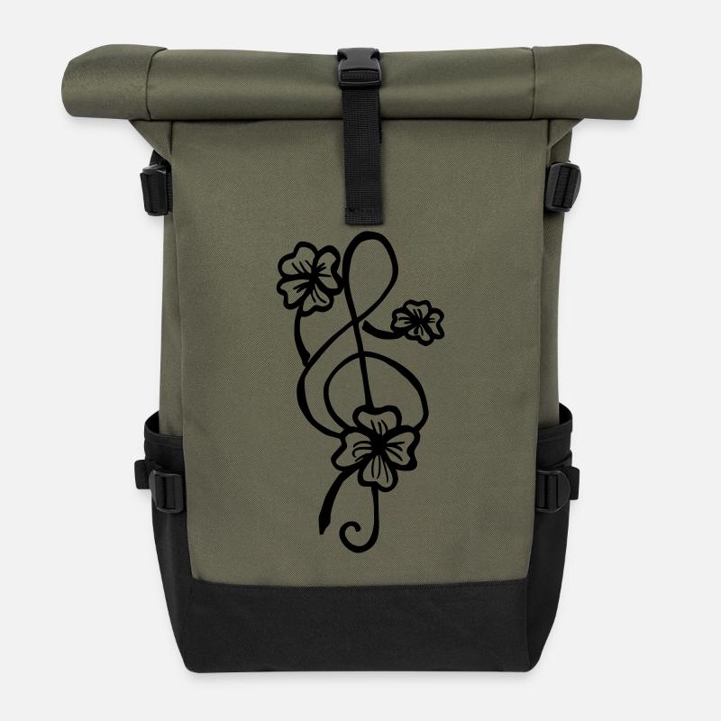 Notenschlüssel Kleeblatt - Rolltop Rucksack - Olive/Schwarz