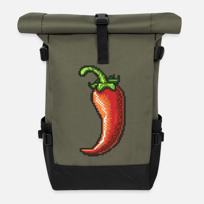 Pixel Chili Pepper Retro Glanz - Rolltop Rucksack - Olive/Schwarz
