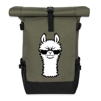 Lama Wütend Cool Sonnenbrille Pelzig Alpaka Sauer - Rolltop Rucksack - Olive/Schwarz - Vorne