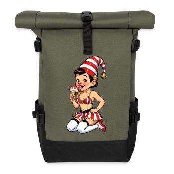 Leprechaun-Mädchen mit Eistüte - Rolltop Rucksack - Olive/Schwarz - Vorne