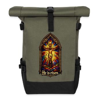 Resurrection He is Risen Easter Jesus - Roll Top Backpack - olive/black - Front