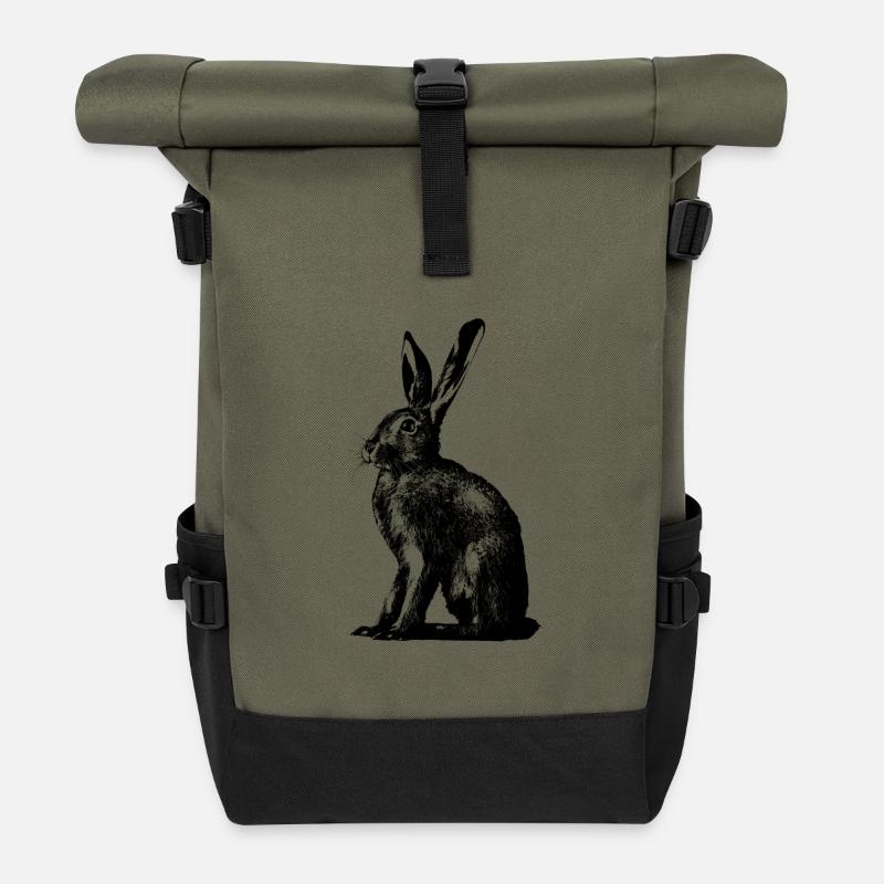 Feldhase / european hare / rabbit - Rolltop Rucksack - Olive/Schwarz