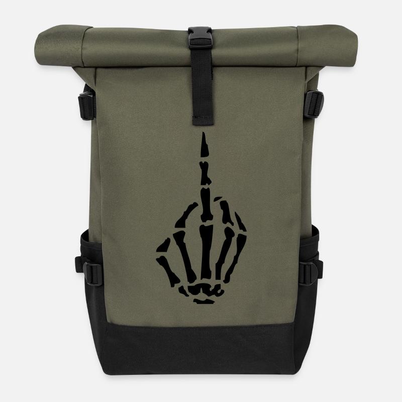 skelett_mittelfinger01 - Roll Top Backpack - olive/black