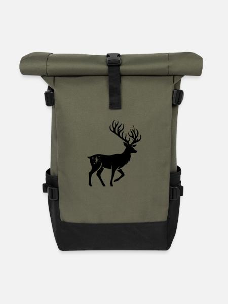 Hirsch Silhouette weihnachtlich - Rolltop Rucksack - Olive/Schwarz