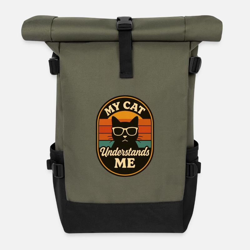 My Cat Understands Me Retro Logo - Roll Top Backpack - olive/black