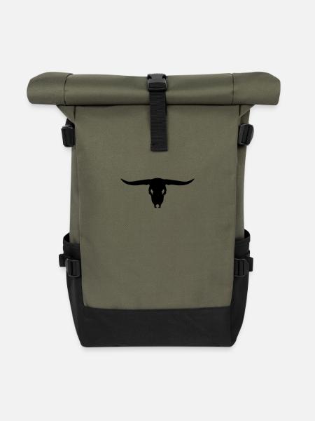 Schädel eines Bullen - Rolltop Rucksack - Olive/Schwarz