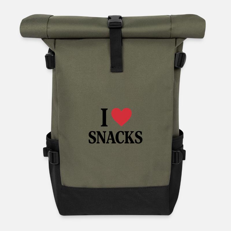 I ❤️ SNACKS - Rolltop Rucksack - Olive/Schwarz