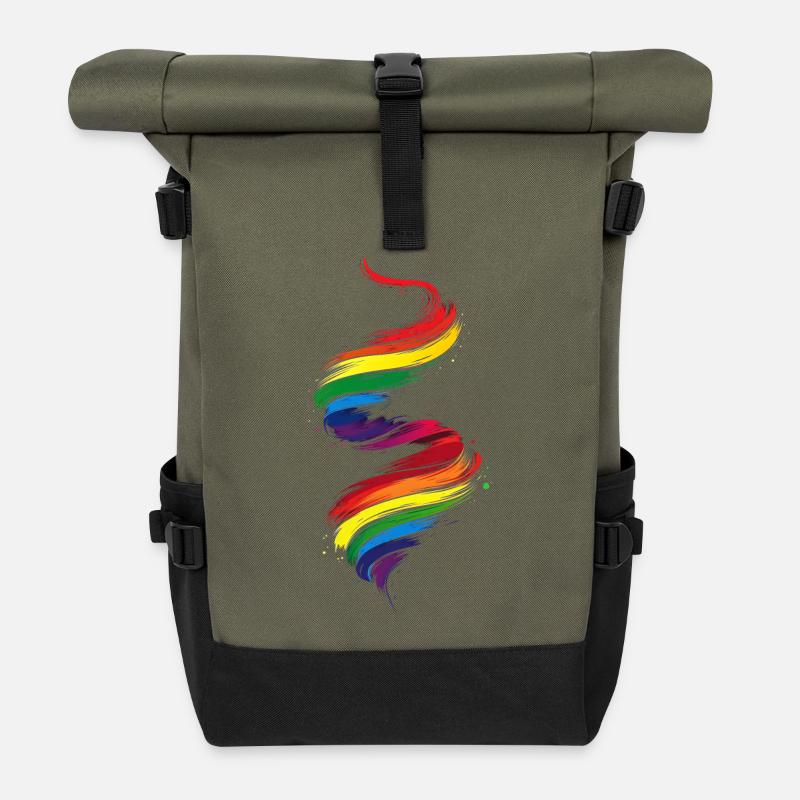 Abstraktes Regenbogen Pride Tornado Design - Lebendig - Rolltop Rucksack - Olive/Schwarz
