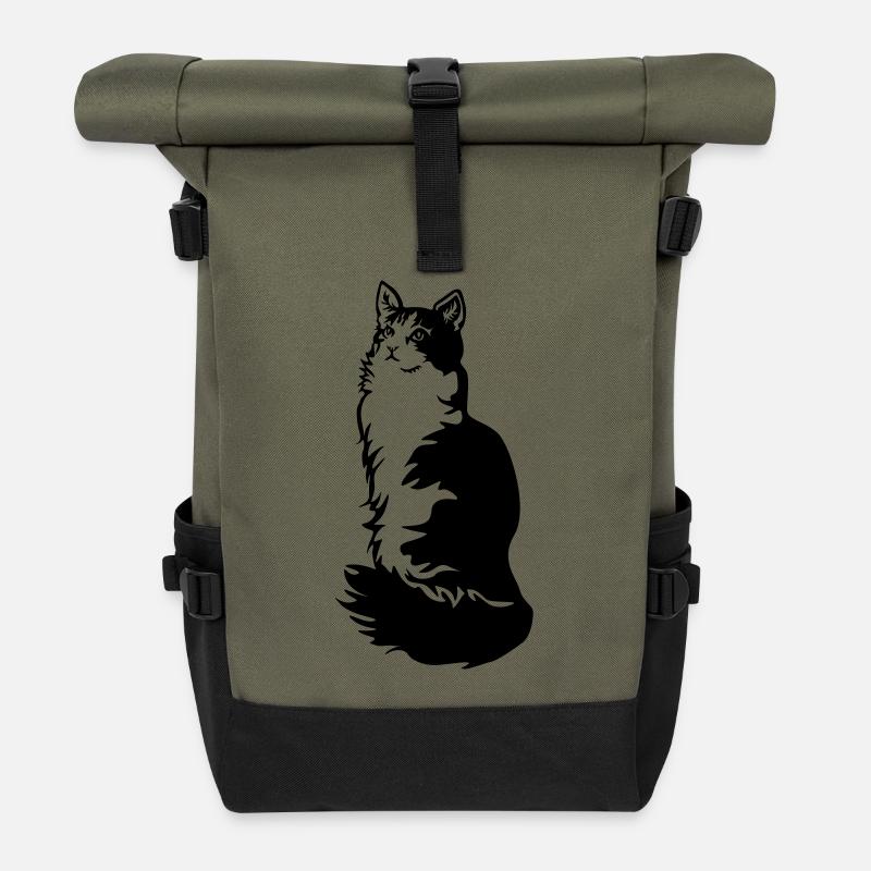 Norwegische Waldkatze Tuxedo - Rolltop Rucksack - Olive/Schwarz